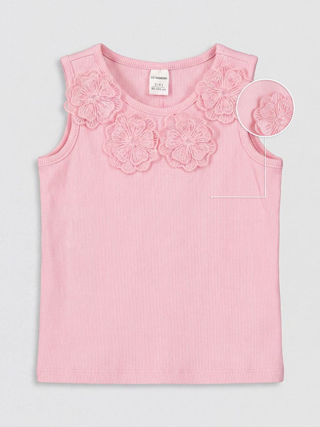 Pembe Çiçek Detaylı Kız Çocuk Fitilli Atlet