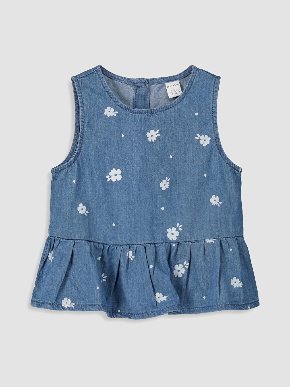 İndigo Çiçekli Kız Çocuk Peplum Jean Bluz