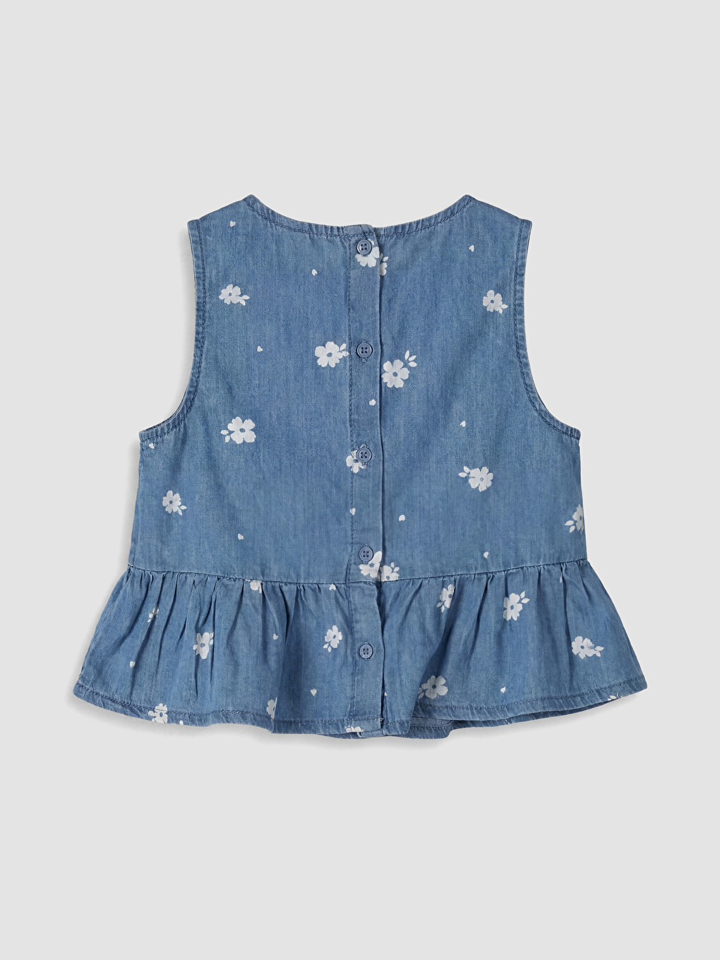 İndigo Çiçekli Kız Çocuk Peplum Jean Bluz-1
