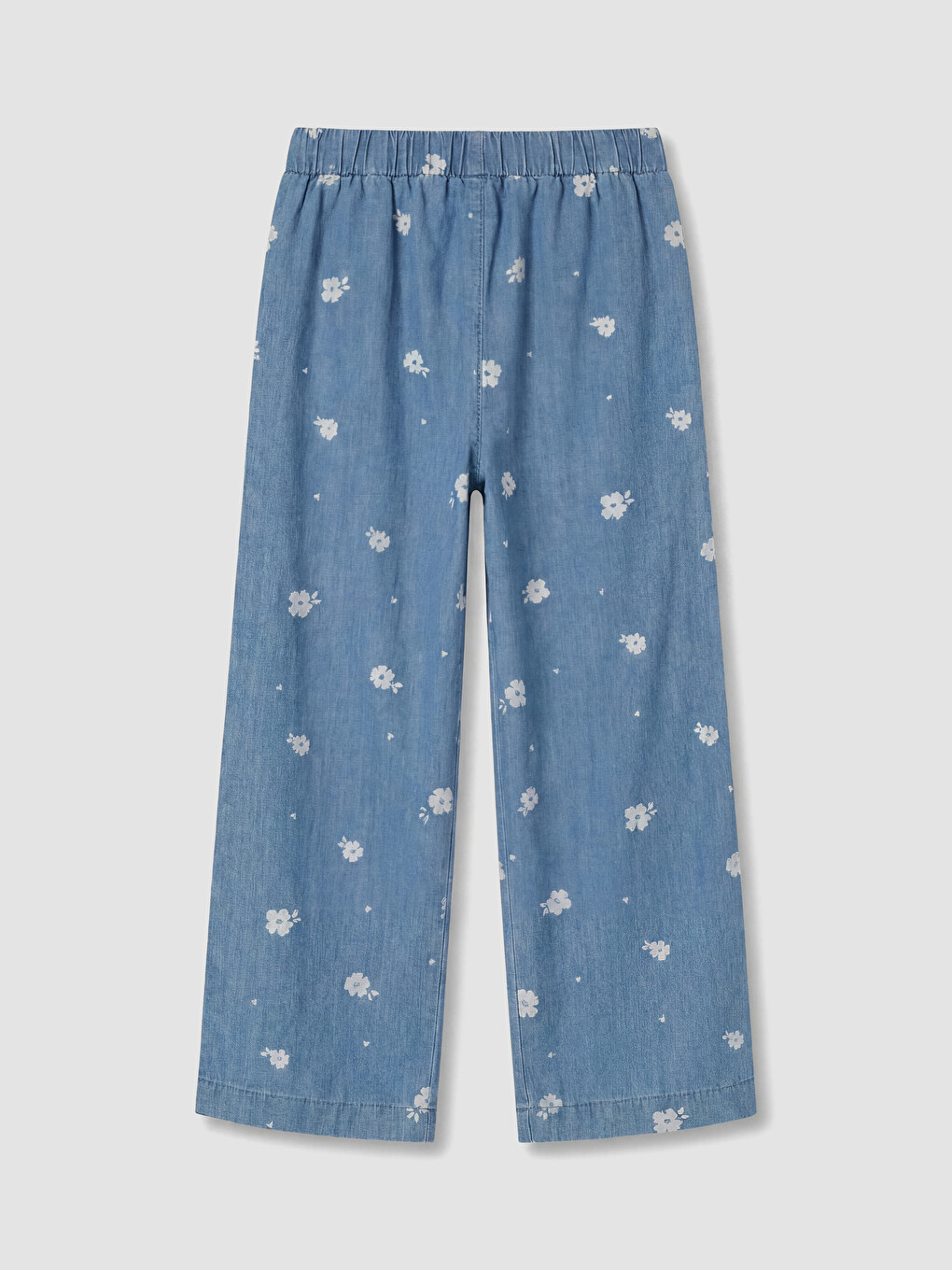 İndigo Çiçekli Wideleg Kız Çocuk Jean Pantolon-1
