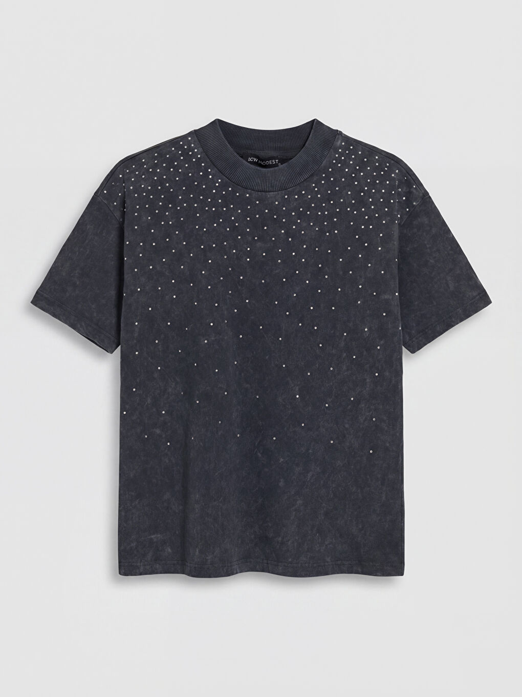 Antrasit Bisiklet Yaka Taşlı Bluz