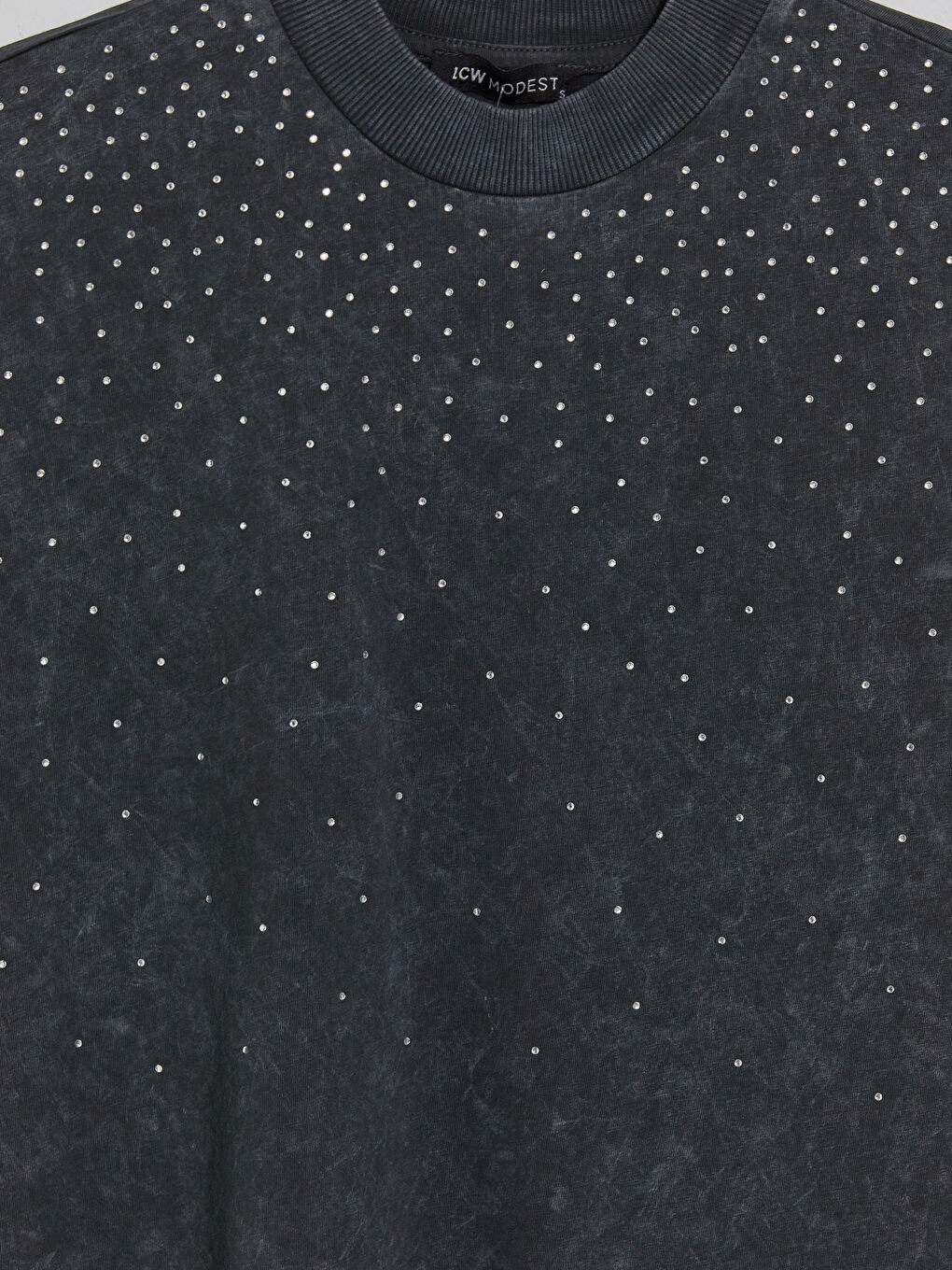 Antrasit Bisiklet Yaka Taşlı Bluz-2