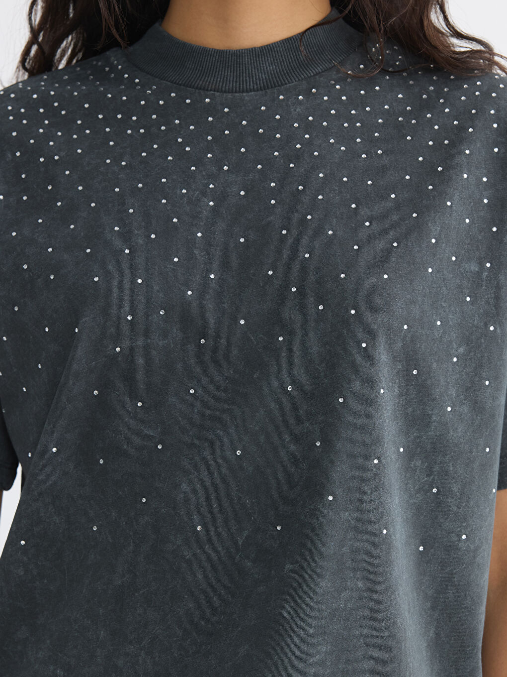 Crew Neck Rhinestone Embellished Blouse-2