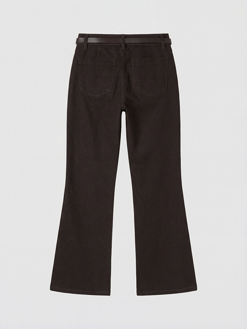 Kahverengi Beli Kemerli Flare Kadın Jean Pantolon-1