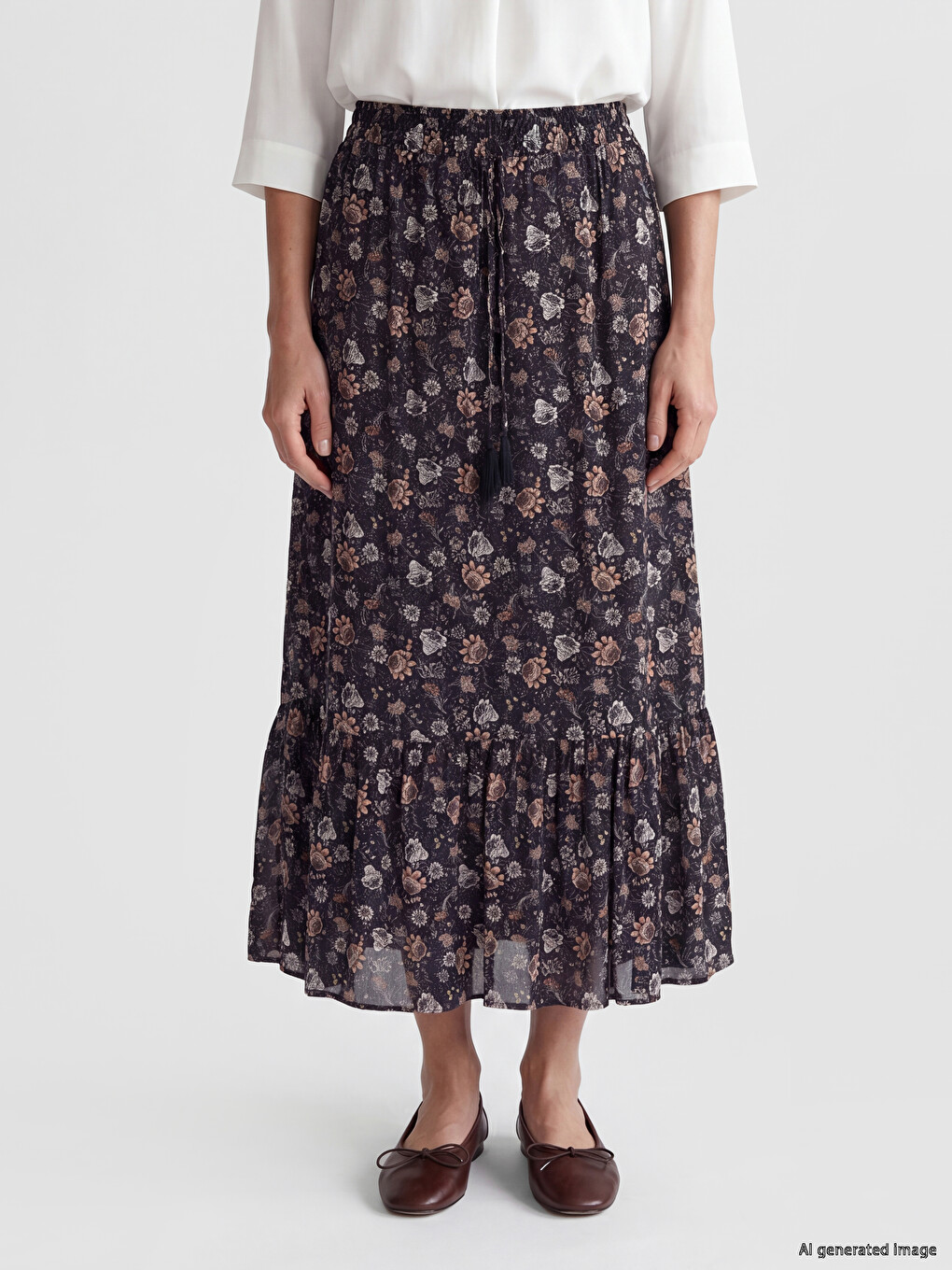 Elastic Waist Floral Skirt-1