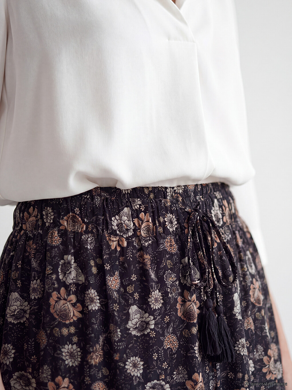 Elastic Waist Floral Skirt-2