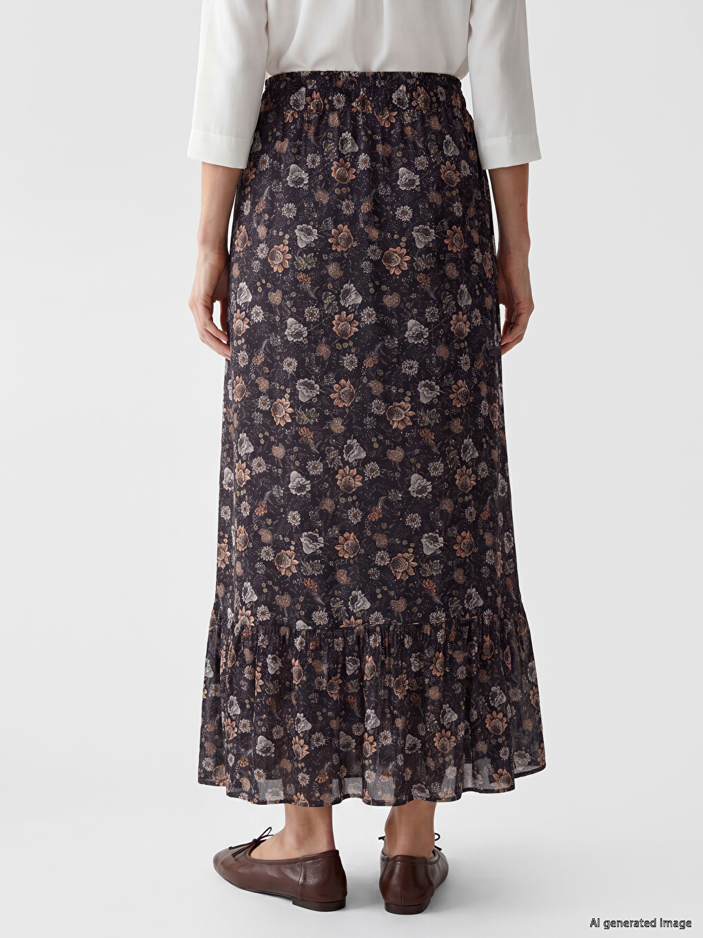 Elastic Waist Floral Skirt-3