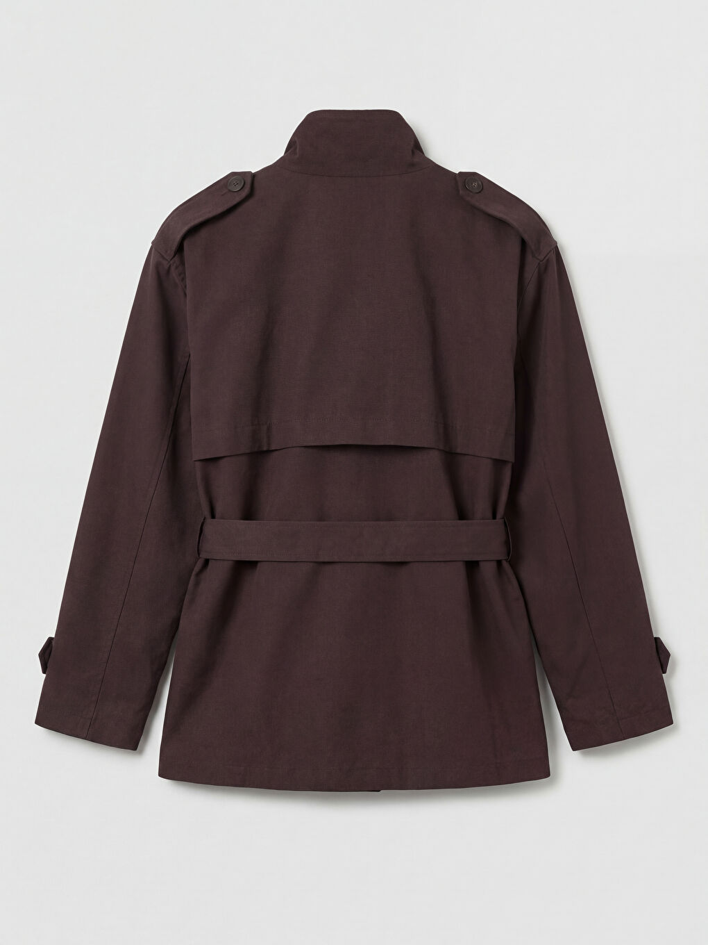 Kahverengi Dik Yaka Kuşaklı Kadın Trençkot-1