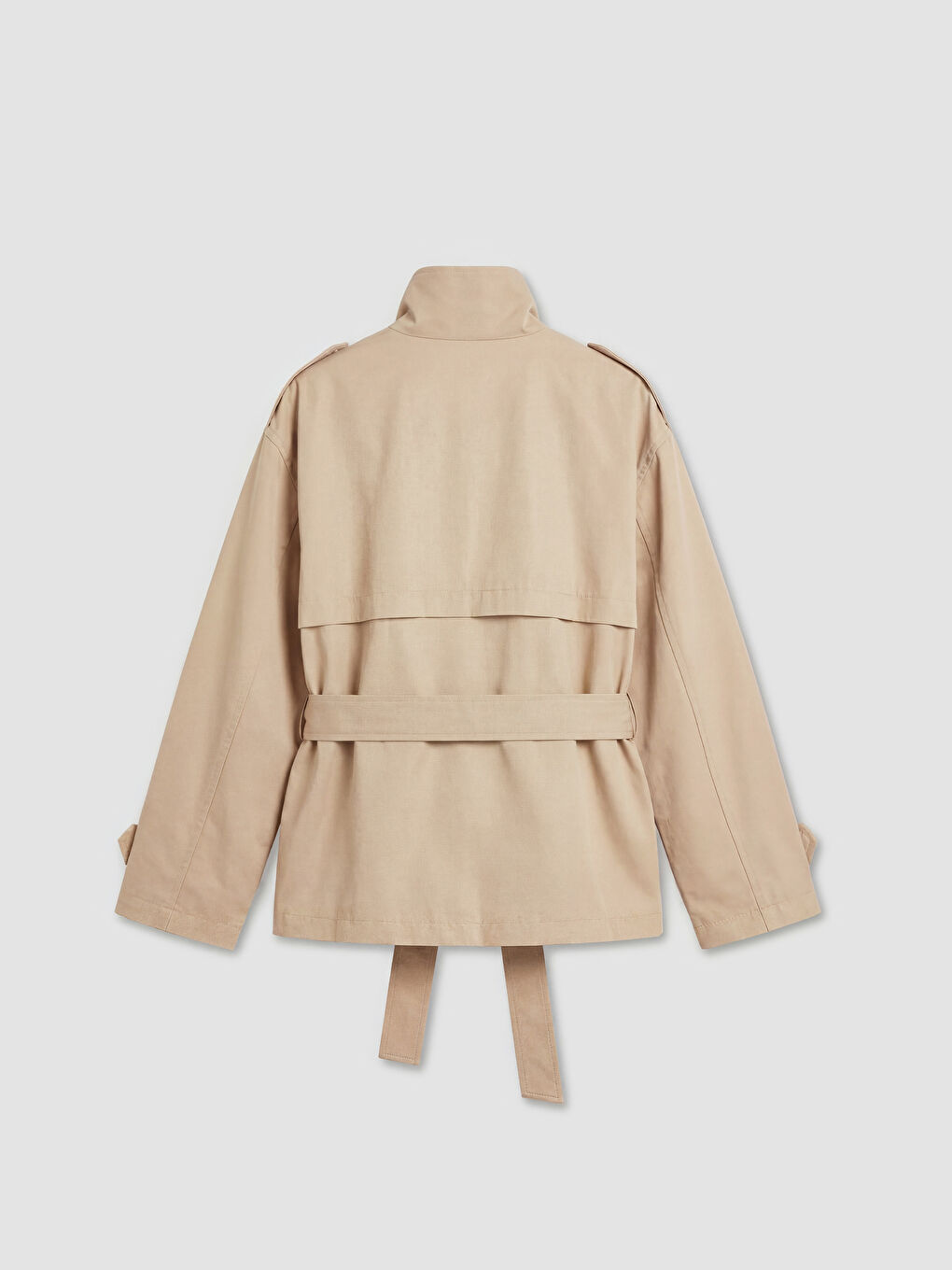 Bej Dik Yaka Kuşaklı Kadın Trençkot-1