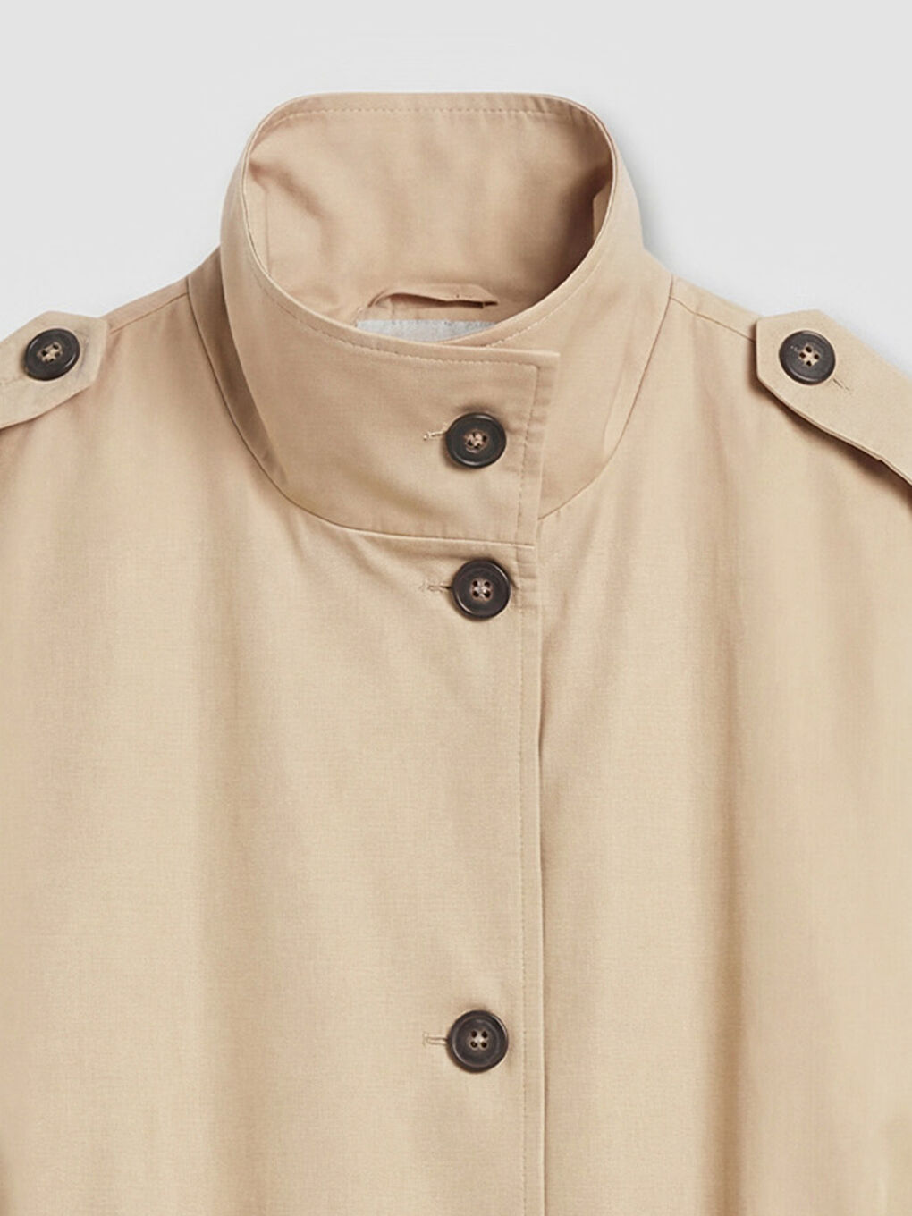 Bej Dik Yaka Kuşaklı Kadın Trençkot-2