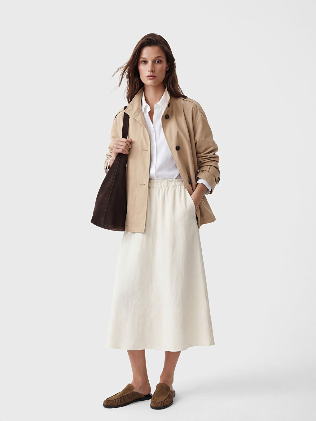 Mock Neck Women's Trench Coat with Sash-1