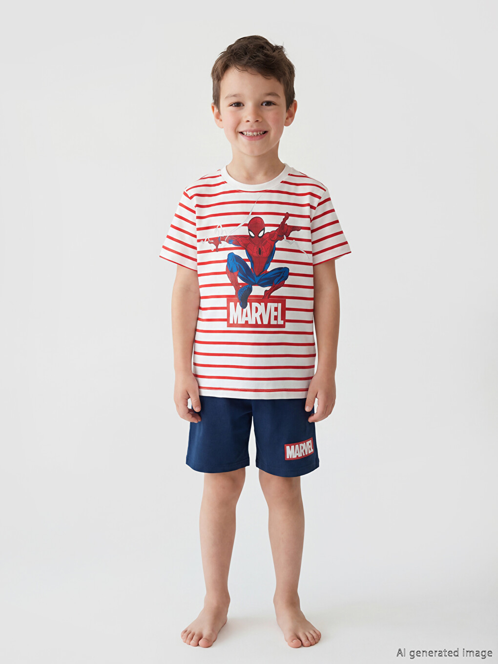Beyaz Spider-Man Baskılı Erkek Çocuk Şortlu Pijama Takımı-1