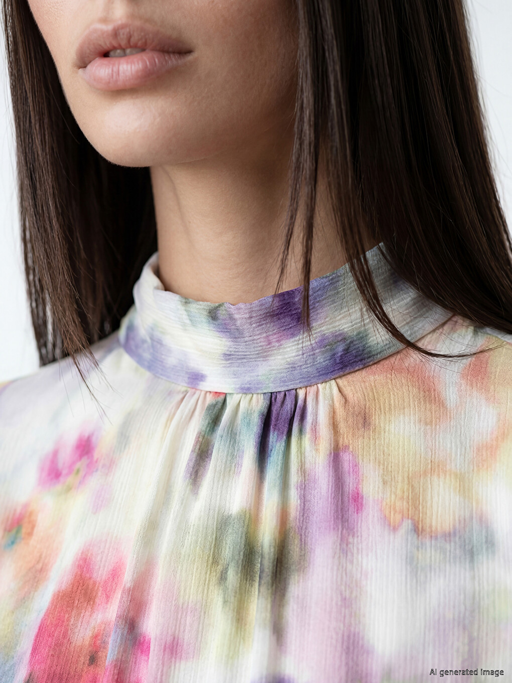 Mock Neck Tie-dye Patterned Sash Belted Dress-2