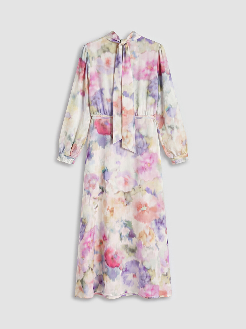 Mock Neck Tie-dye Patterned Sash Belted Dress-6