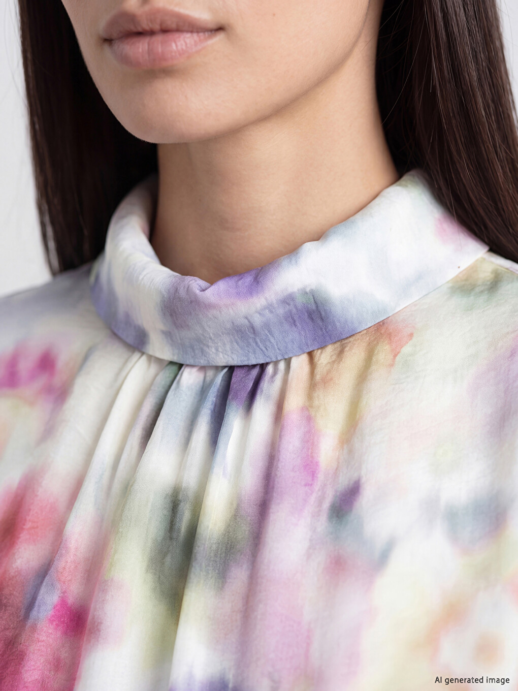 Mock Neck Tie-dye Patterned Sash Belted Dress-2