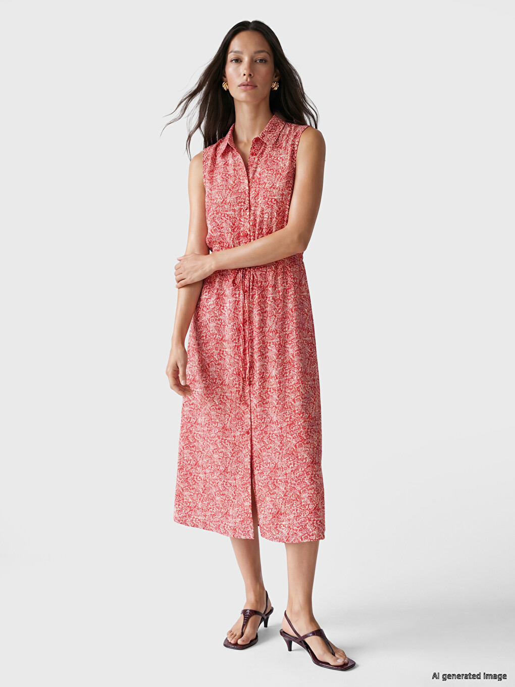 Floral Waist Sash Shirt Dress