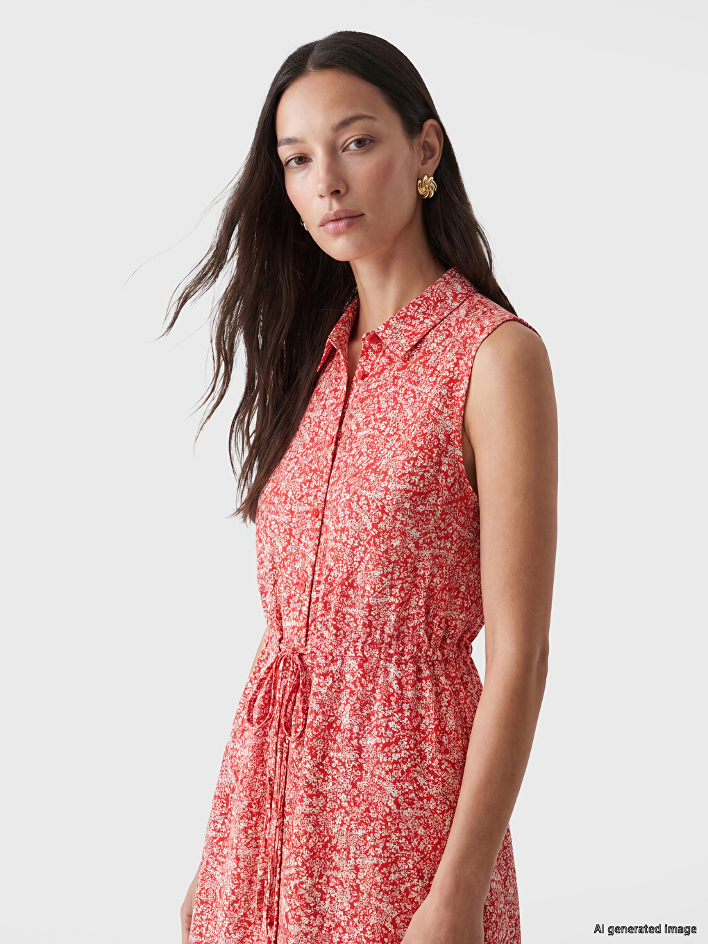 Floral Waist Sash Shirt Dress-1