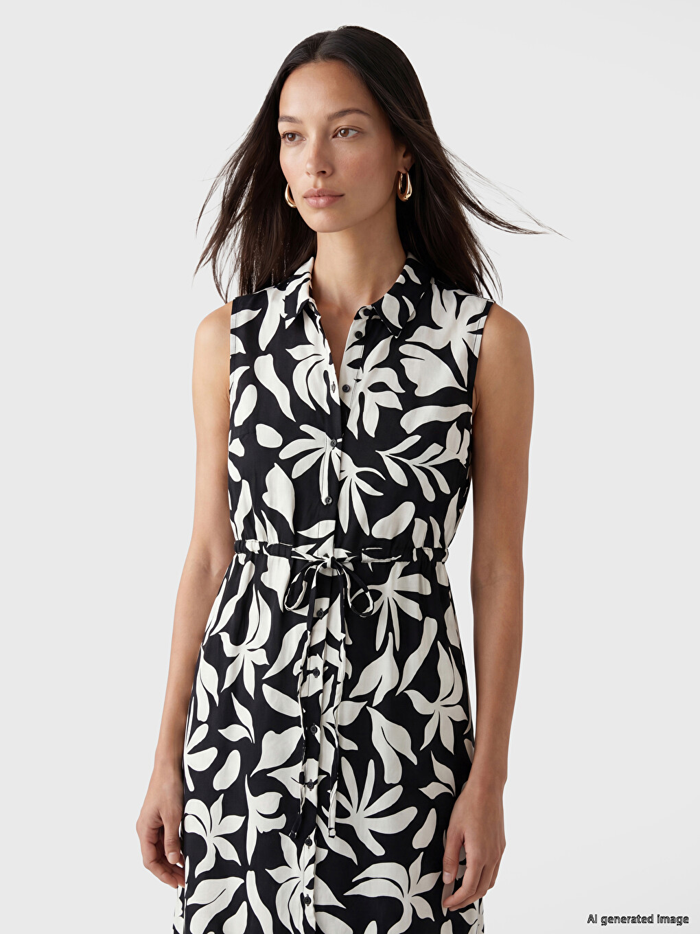 Floral Waist Sash Shirt Dress-1