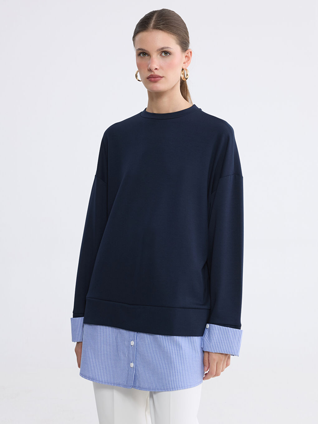 Lacivert Bisiklet Yaka Oversize Kadın Tunik	