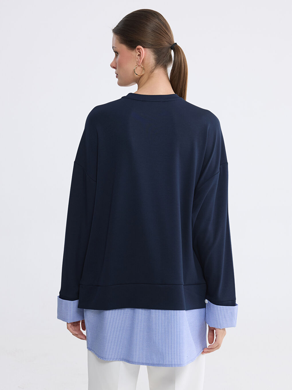 Lacivert Bisiklet Yaka Oversize Kadın Tunik	-3