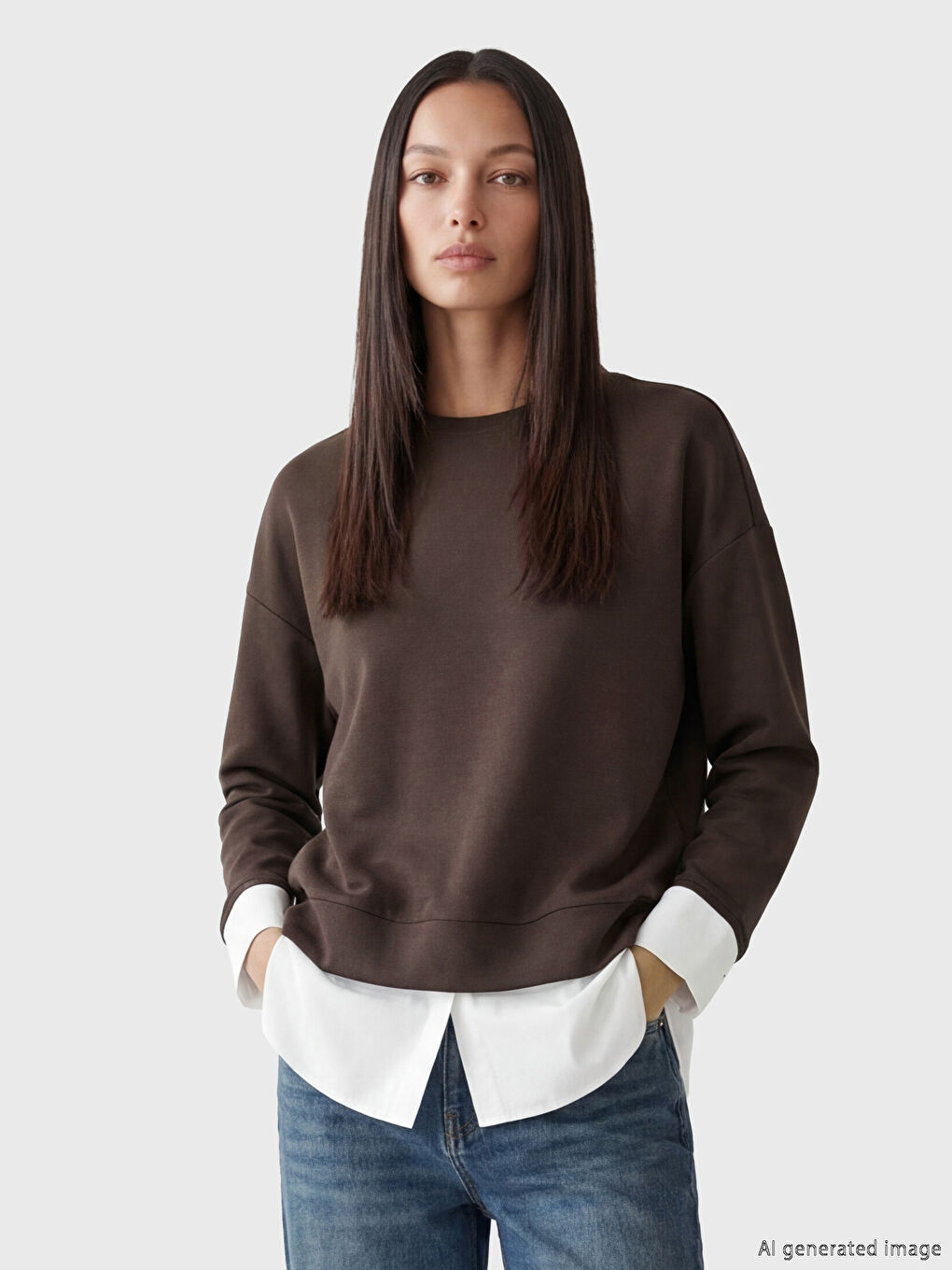 Kahverengi Bisiklet Yaka Oversize Kadın Tunik	