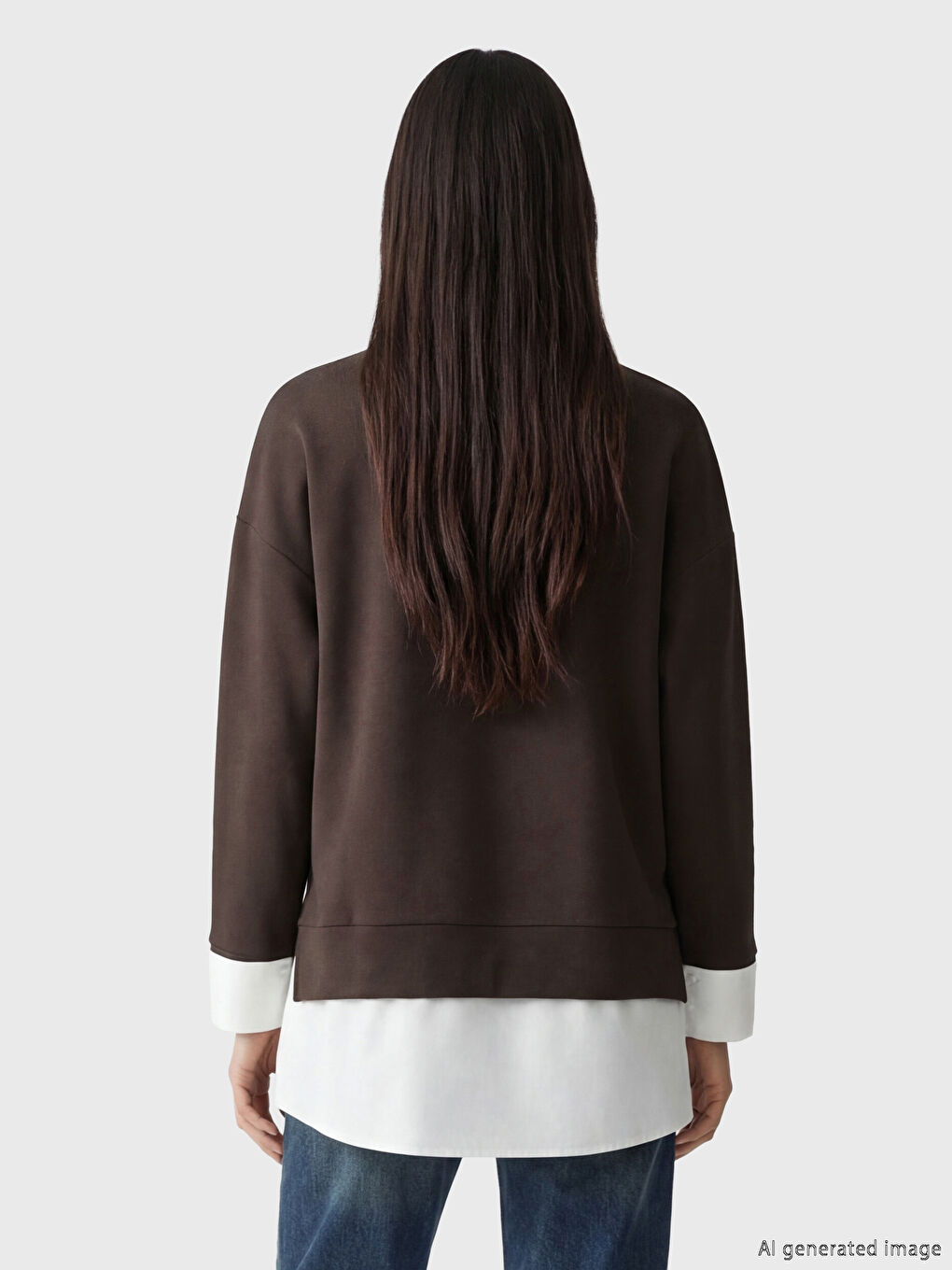 Kahverengi Bisiklet Yaka Oversize Kadın Tunik	-3
