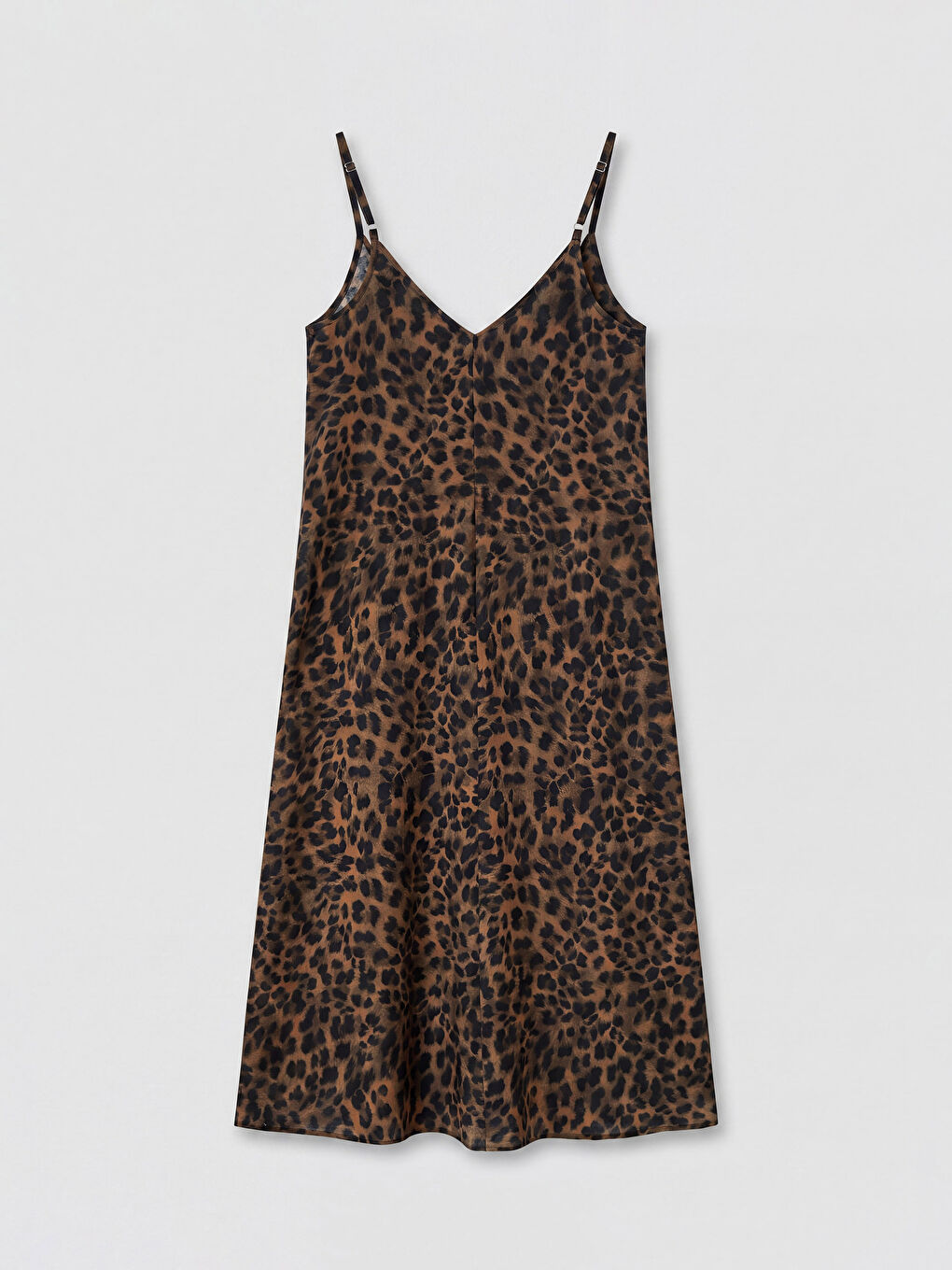 Kahverengi Leopar Desenli İp Askılı A Kesim Elbise-1