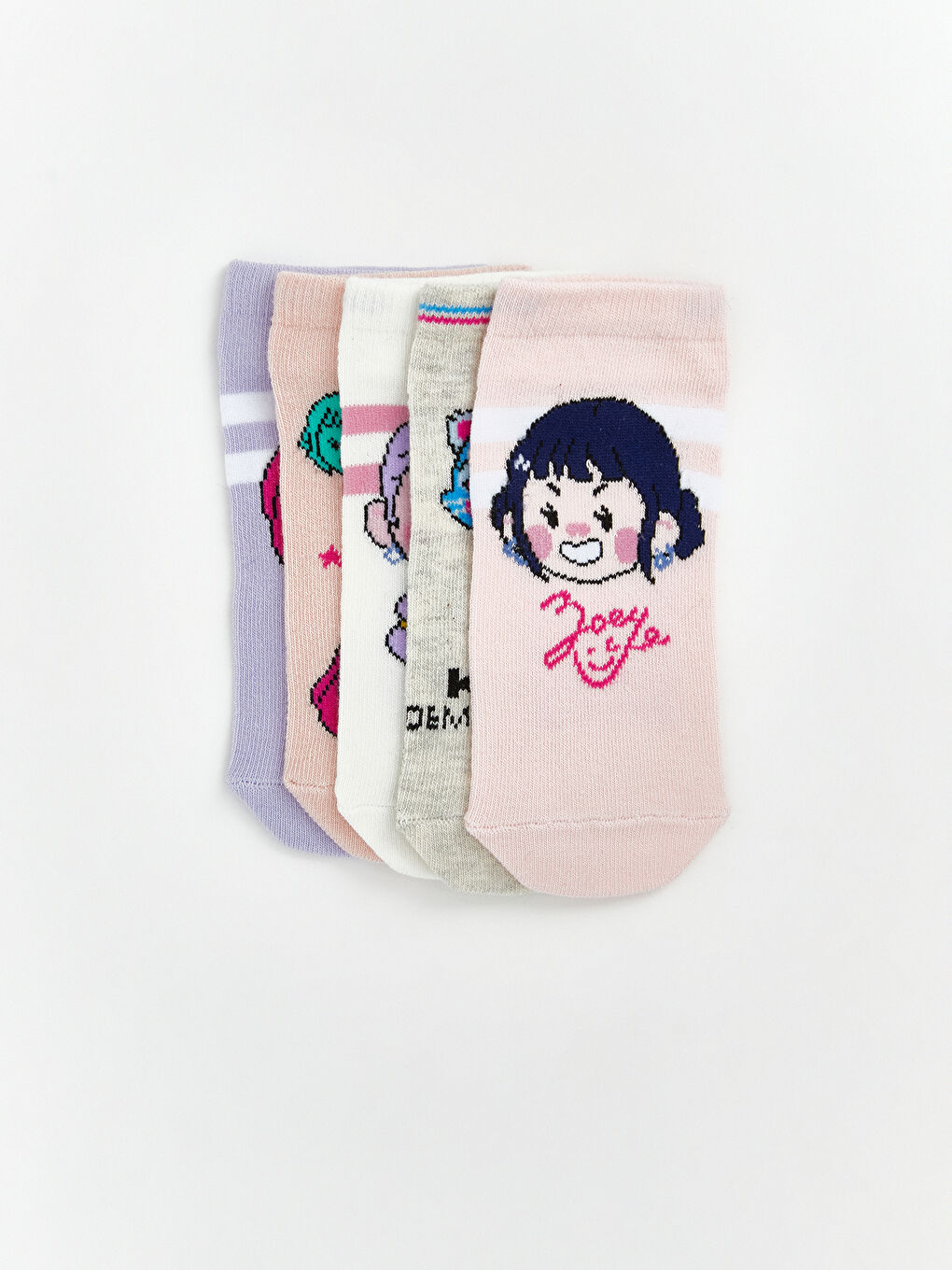 Lila Desenli Kız Çocuk Patik Çorap 5'li