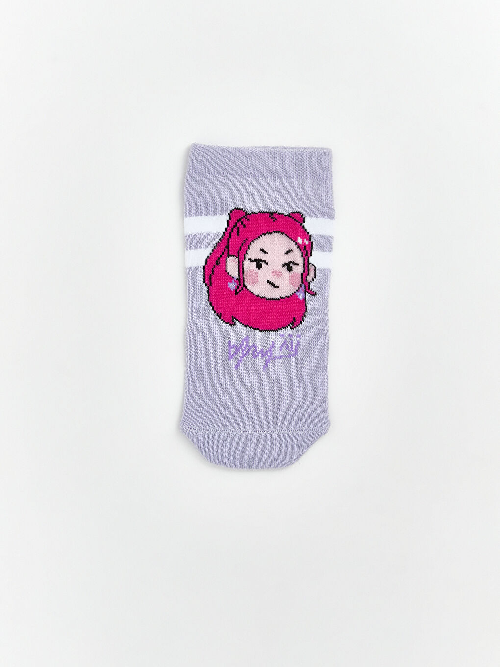 Lila Desenli Kız Çocuk Patik Çorap 5'li-1