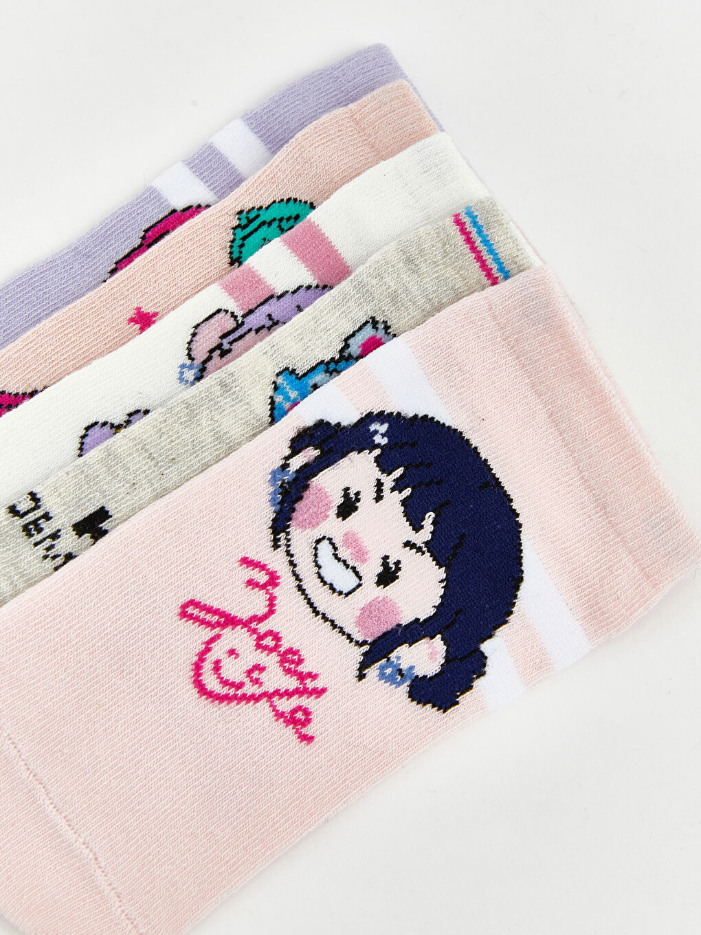 Lila Desenli Kız Çocuk Patik Çorap 5'li-6