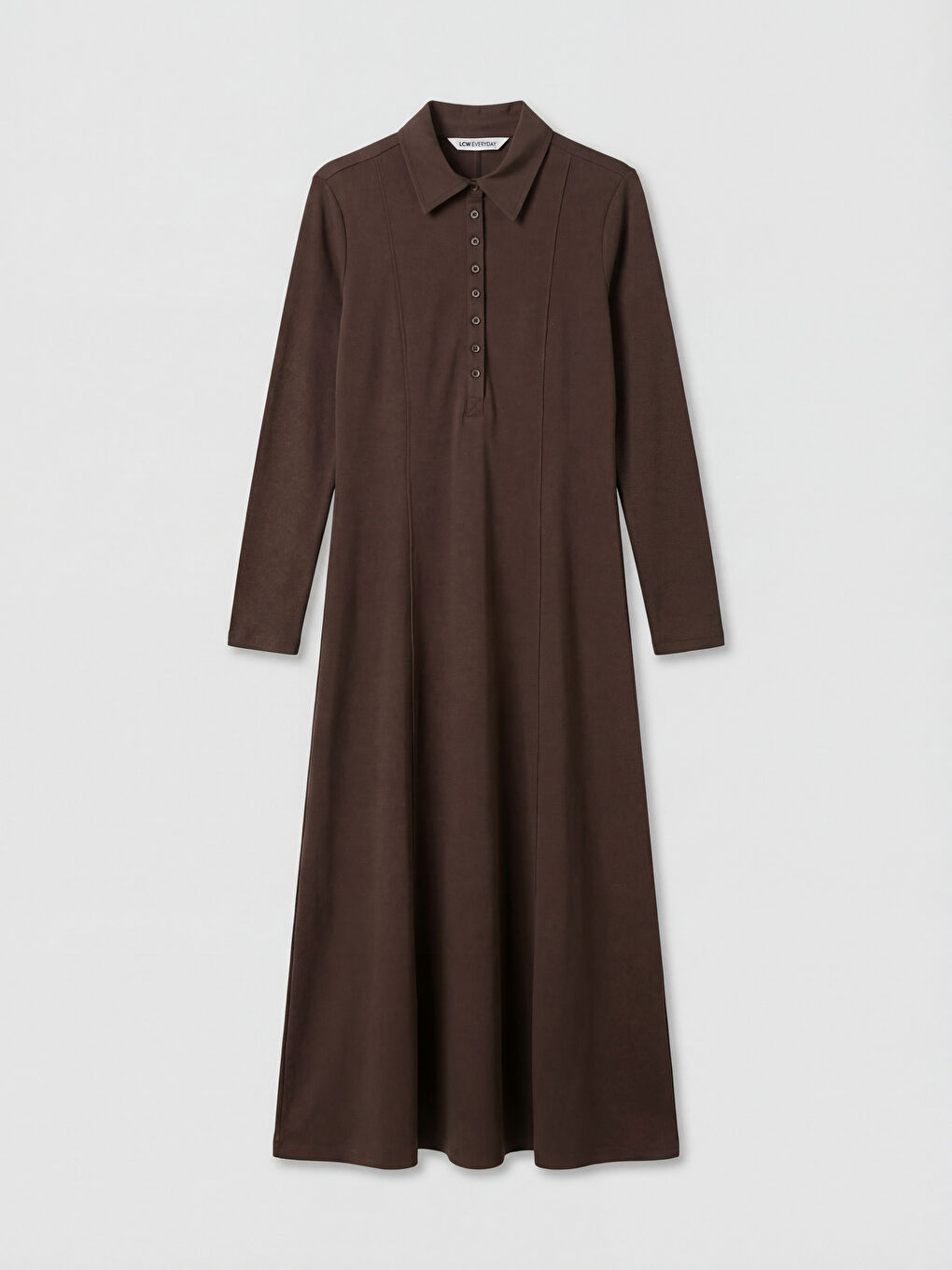 Kahverengi Gömlek Yaka Belden Oturmalı Elbise-4