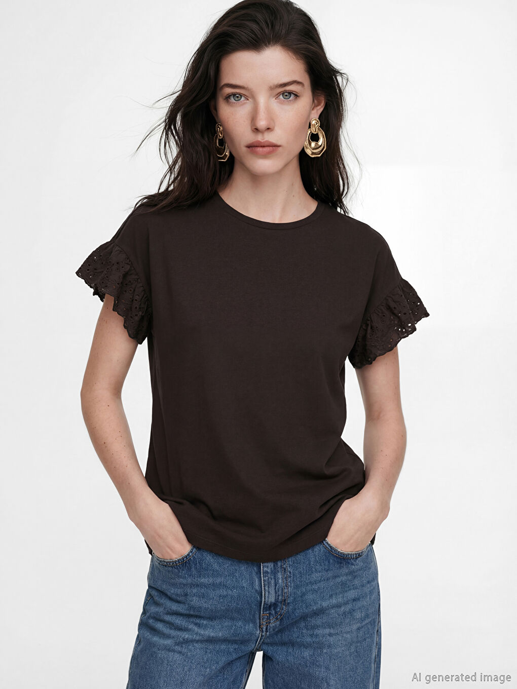 بلوزة مطرزة بياقة دائرية