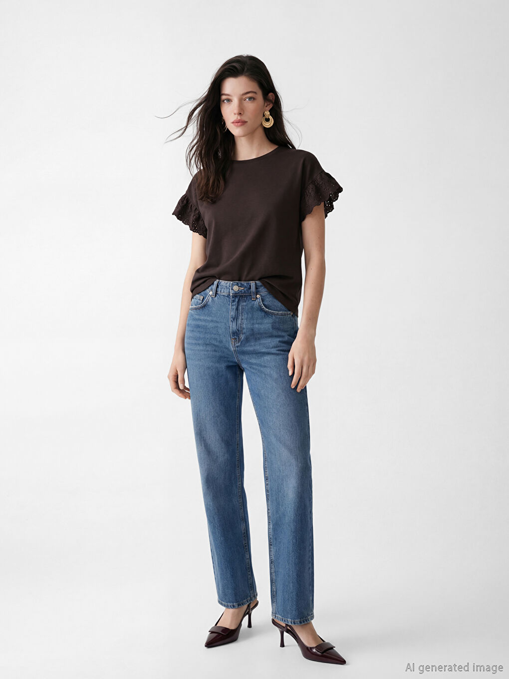 بلوزة مطرزة بياقة دائرية-1