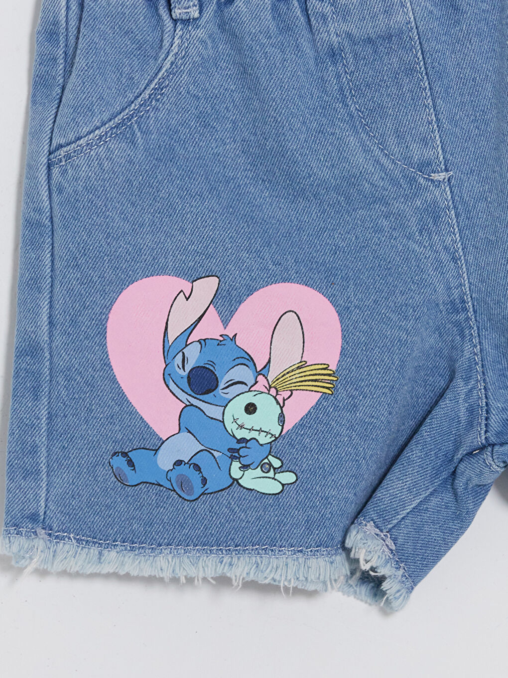 Mavi Lilo & Stitch Baskılı Kız Çocuk Jean Şort-2