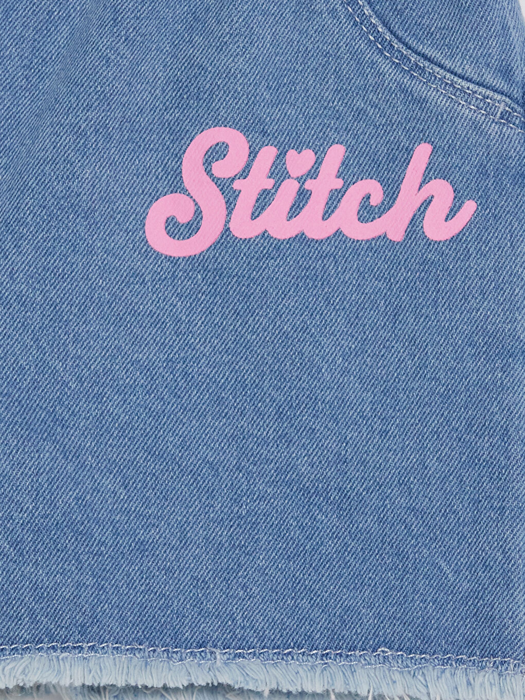 Mavi Lilo & Stitch Baskılı Kız Çocuk Jean Şort-3