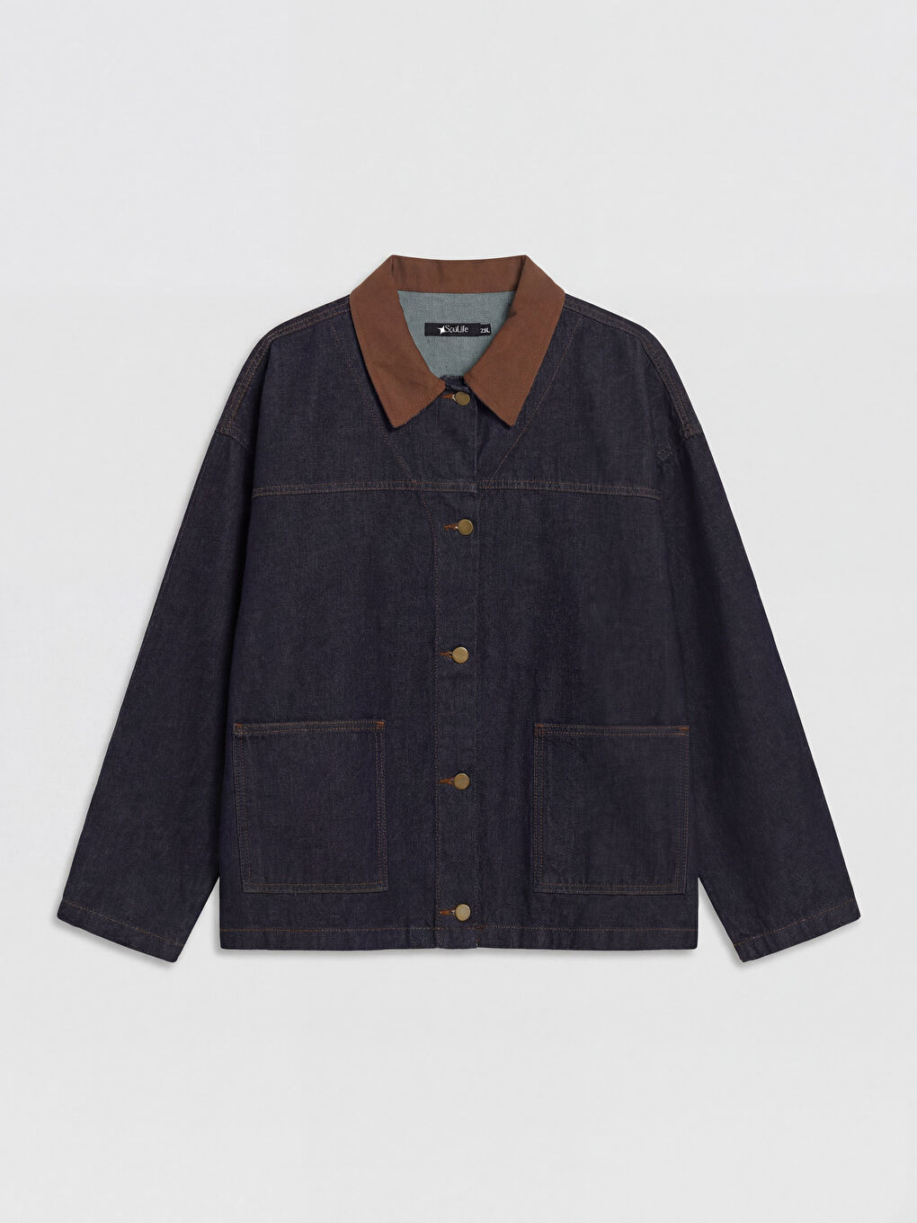 Lacivert Kadife Gömlek Yaka Kadın Jean Ceket-4