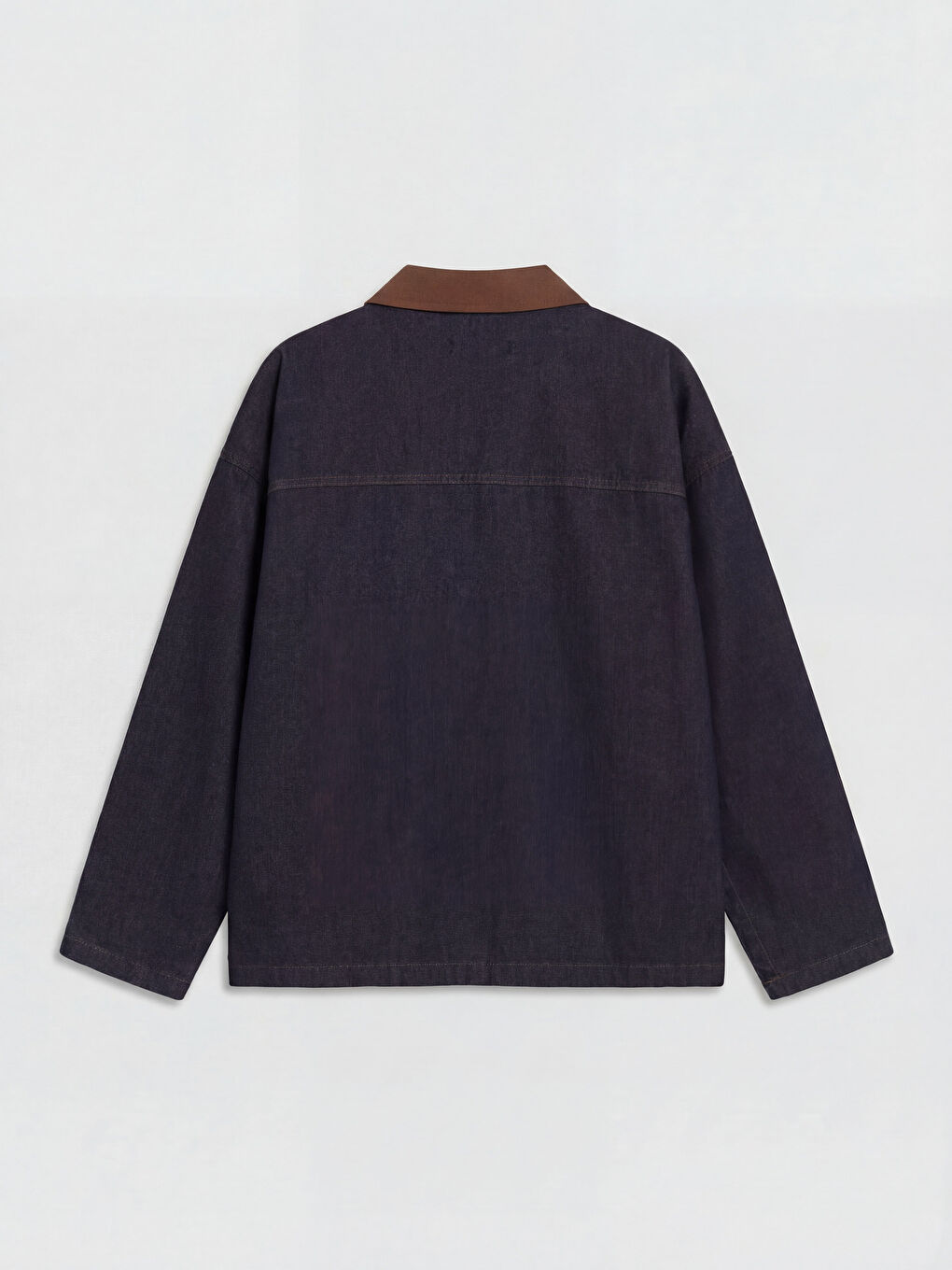 Lacivert Kadife Gömlek Yaka Kadın Jean Ceket-5