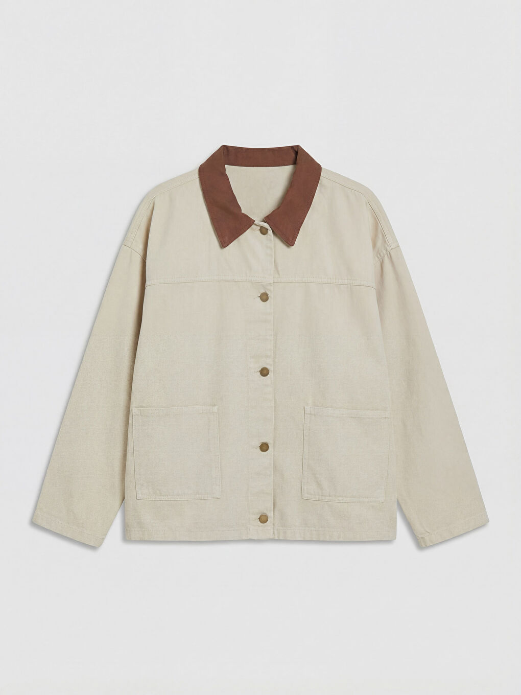 Bej Kadife Gömlek Yaka Kadın Jean Ceket-4