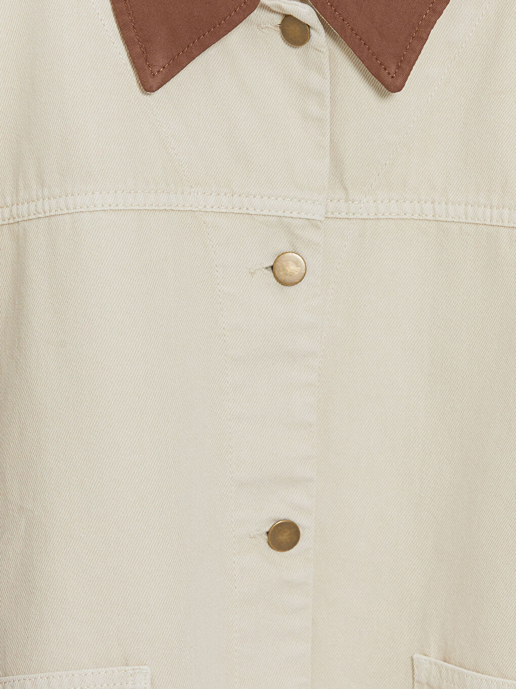 Bej Kadife Gömlek Yaka Kadın Jean Ceket-6