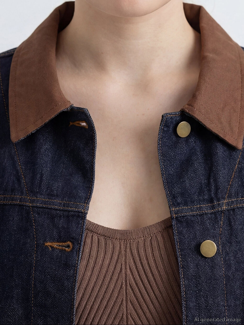 Lacivert Kadife Gömlek Yaka Kadın Jean Ceket-2