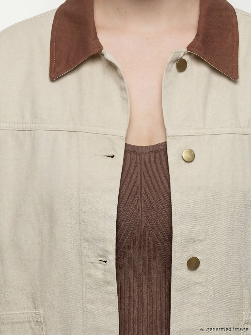 Bej Kadife Gömlek Yaka Kadın Jean Ceket-2