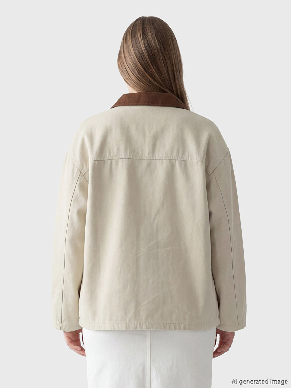 Bej Kadife Gömlek Yaka Kadın Jean Ceket-3