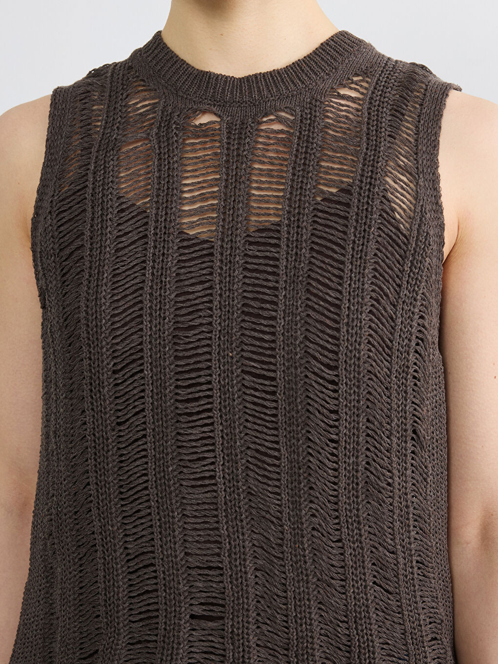 Kahverengi Bisiklet Yaka Ajurlu Kadın Triko Kazak-2