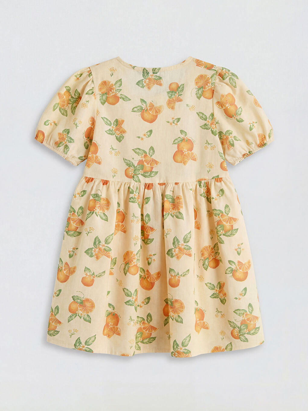 Ekru Balon Kollu Kız Çocuk Elbise-1