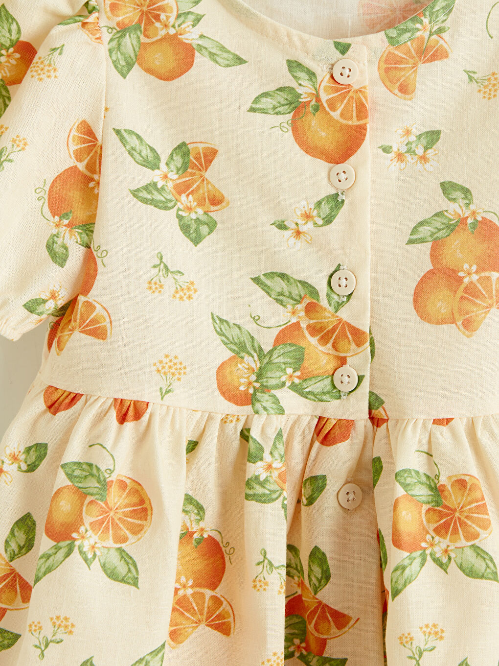 Ekru Balon Kollu Kız Çocuk Elbise-2