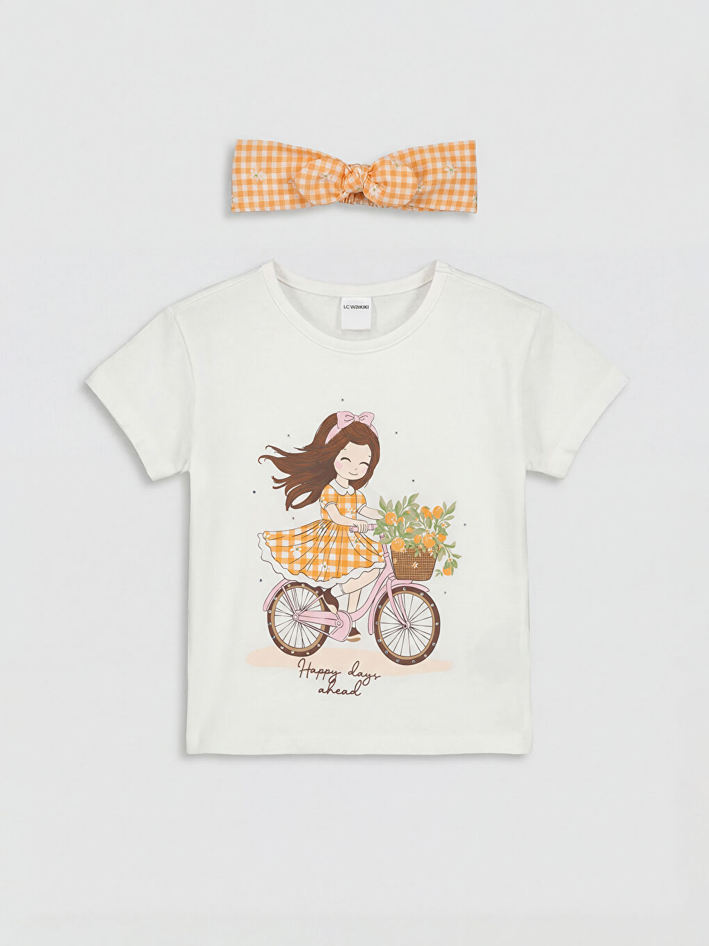 Ekru Kız Çocuk Tişört, Etek ve Saç Bandı-1