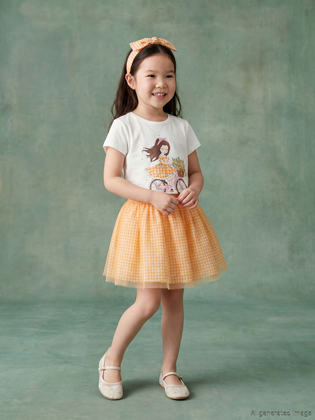 Beyaz Kız Çocuk Tişört, Etek ve Saç Bandı