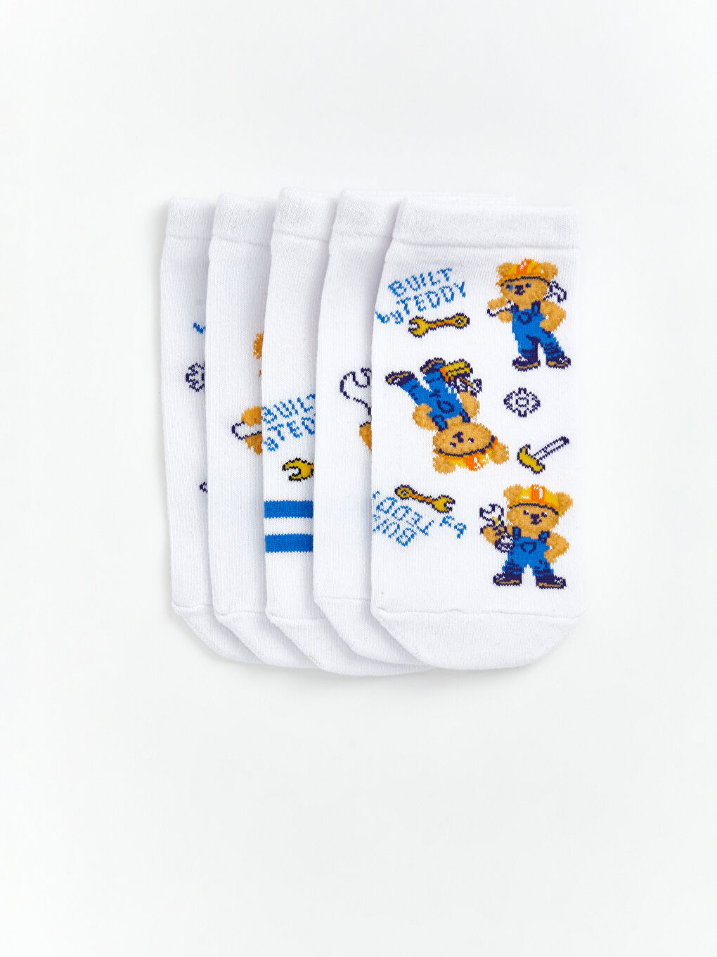 Karışık Ayı Teddy Desenli Erkek Çocuk Patik Çorap 5'li
