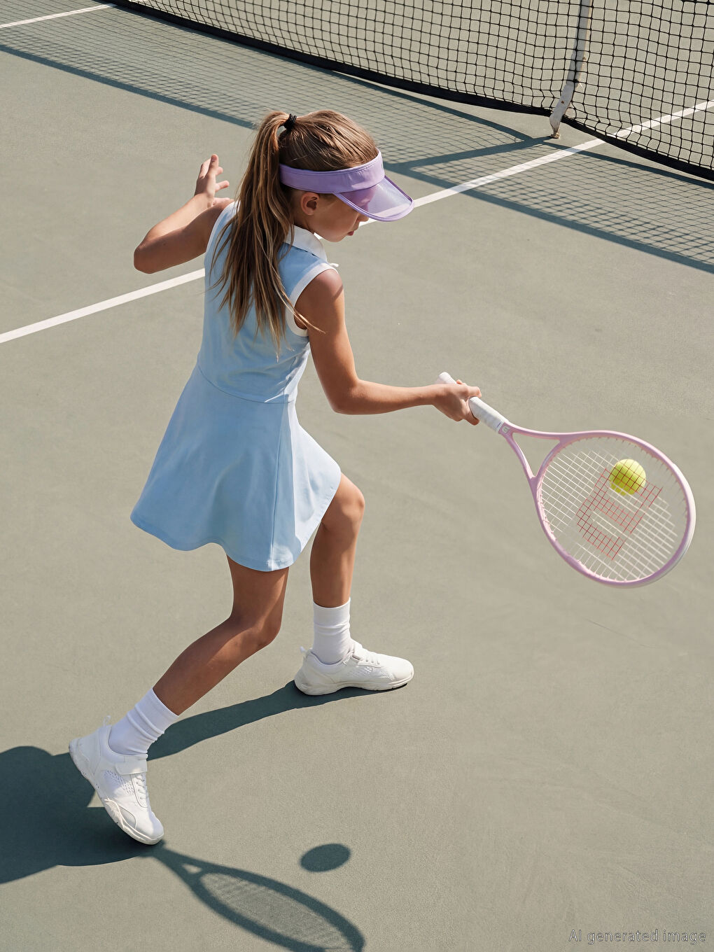 Mavi Polo Yaka Stitch Baskılı Kız Çocuk Elbise-1