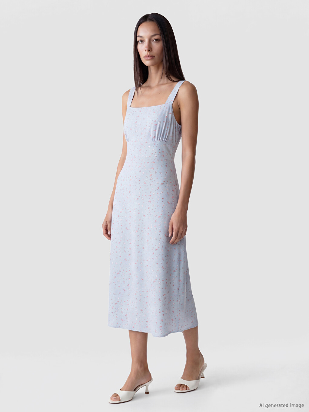 Square Neck Floral Slit Dress